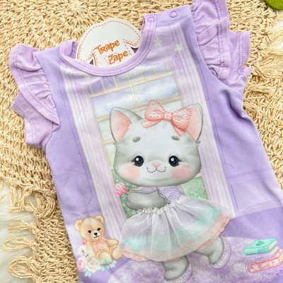 Macaquinho Curto Gatinha de Vestido - Lilás Macaquinho Curto Gatinha de Vestido - Lilás